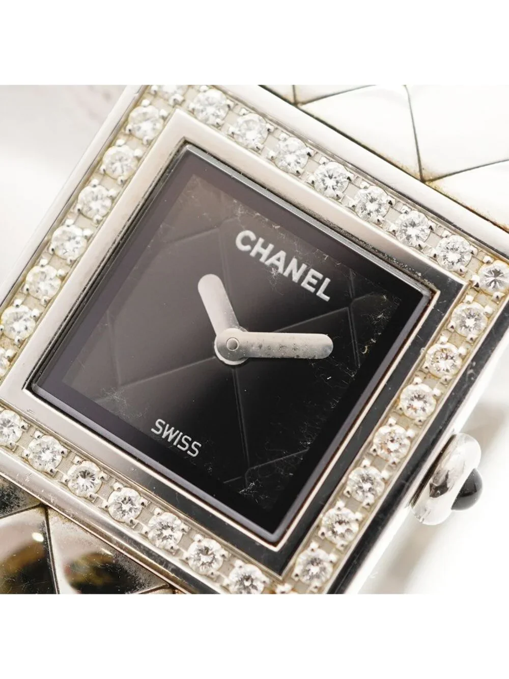 Chanel Quilted Diamond Black Dial Watch